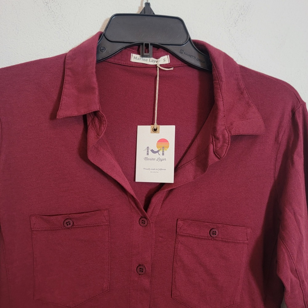 Marine Layer Combed Cotton Button Down Tibetan Red Small NEW Long Sleeve Collar - Picture 3 of 13